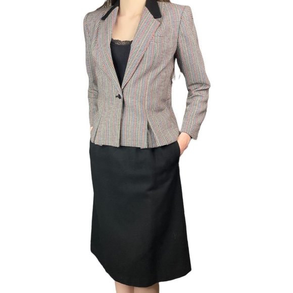 VINT Stirling Copper Multicolor Tweed Blazer Skirt Set Wool Blend Fits 0 Petite - Picture 1 of 9